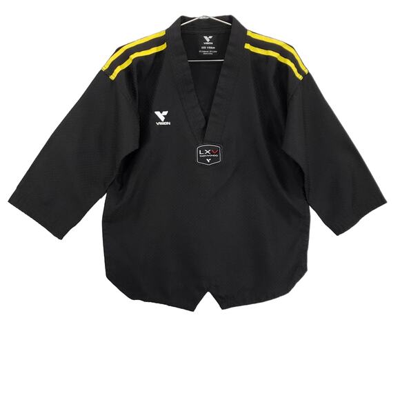 Taekwondo Uniform Top Adult 1/150cm Black Yellow Stripes Lees White Tiger School - Picture 1 of 14